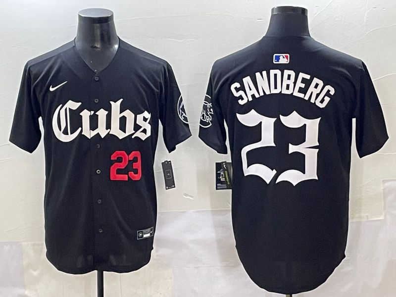 Men 2025 Chicago Cubs 23 Sandberg Black Five generations Joint Name Nike MLB Jersey style 2